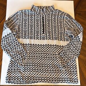 T by Talbots Pullover 100% Cotton 1/4 Zip Sweater/Jacket Sz LP Nordic Geometric